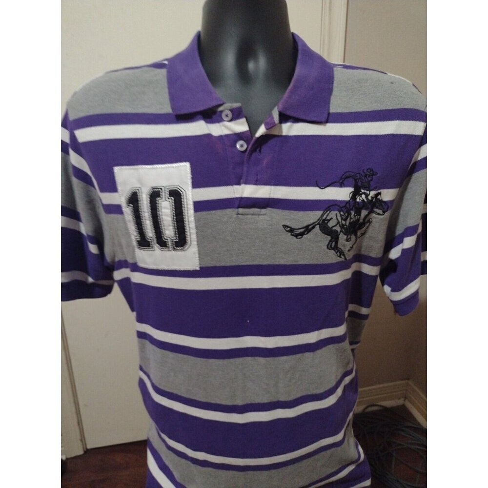 Winchester Polo Shirt Striped Purple Gray Big Pony Rugby #10 Size XL Short Sleev